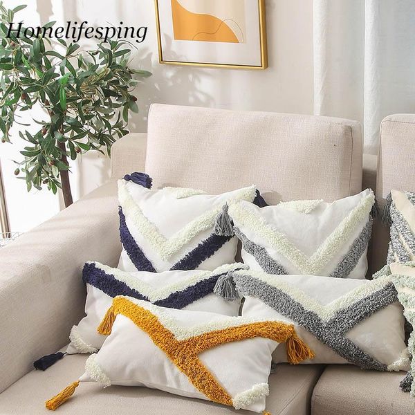 

pillow case 1pcs bohemian cushion cover geometric with tassels modern for sofa decor pillowcase