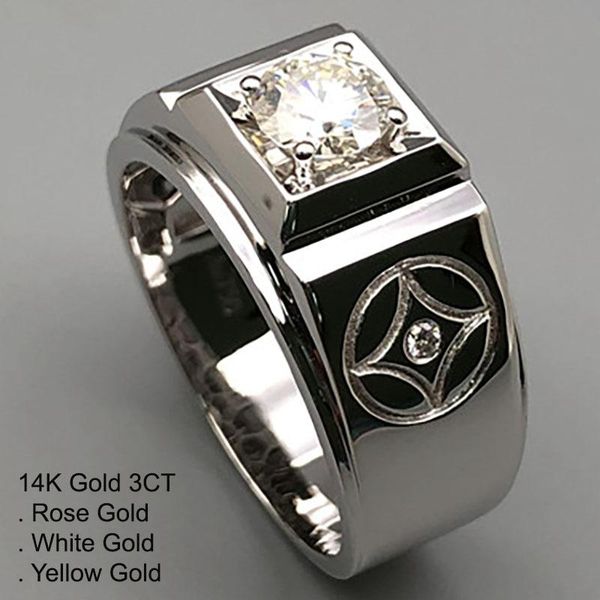 

white gold 3 moissanite diamond ring men round classic trendy wedding party engagement anniversary ct d color cluster rings, Golden;silver