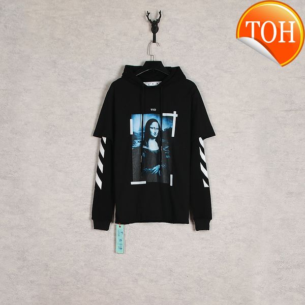 

autumn off mona lisa arrstyle print hooded fake two-piece sweater style tide brand loose men's and women's couple jacket, Black