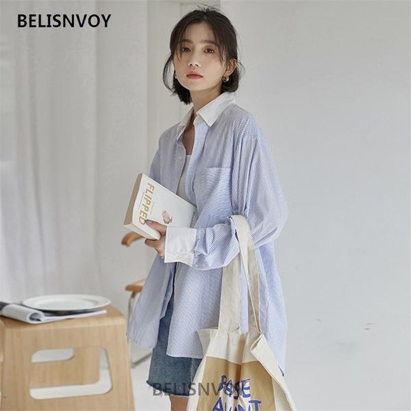 

striped shirt oversized casual female women long sleeve cotton girls blouse spring autumn plus size blouses femme 210520, White