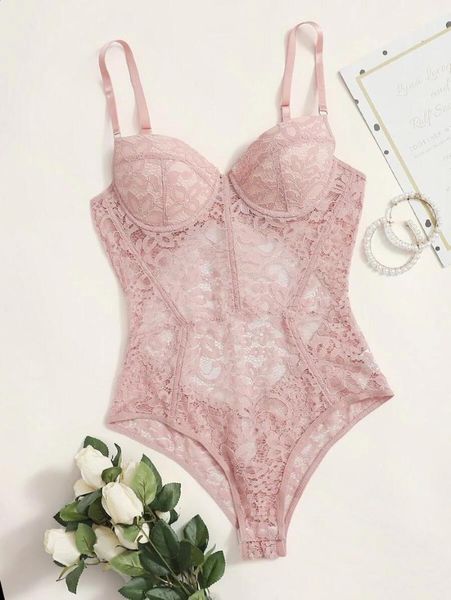 

bustiers & corsets floral lace underwire teddy bodysuit, Black;white