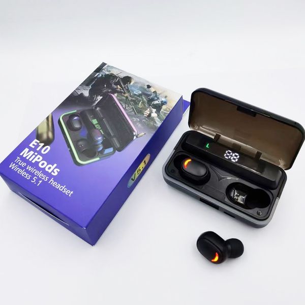 E10 TWS Fones de ouvido sem fio Bluetooth Headphones 9D Esportes estéreo Fones de ouvido para jogos de jogos com função do banco de energia do microfone