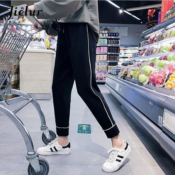 

women's pants & capris 2021 simple fashion striped harem women high street black casual trousers drawstring elastic pantalon femme, Black;white