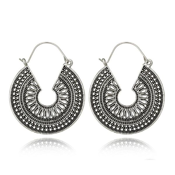 

hoop & huggie vintage antique gold black silver color flower metal earrings punk alloy earring brincos for women jewelry, Golden;silver