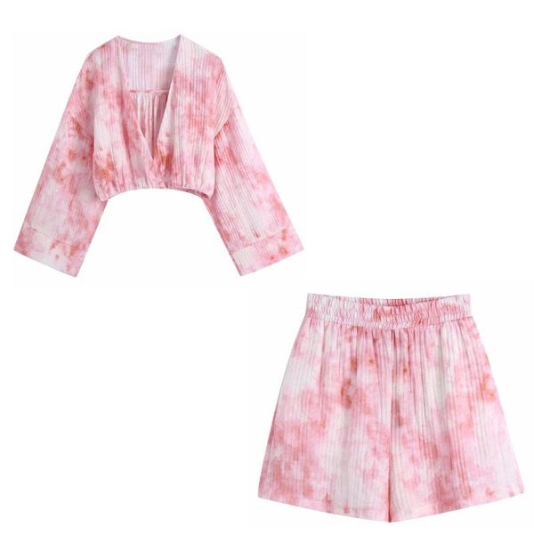 

women's polos cross-border supply of foreign trade fashion tie dyeing jacket and printed shorts dltz094, White