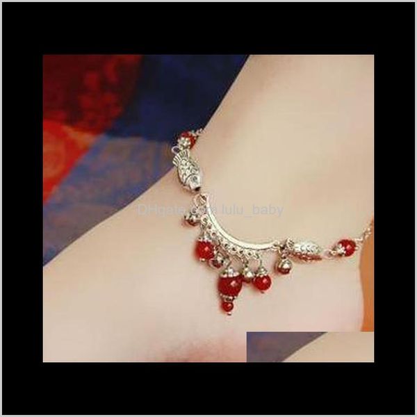 

anklets jewelry drop delivery 2021 ethnic style bohemian black red agate sier bell anklet zqn60, Red;blue