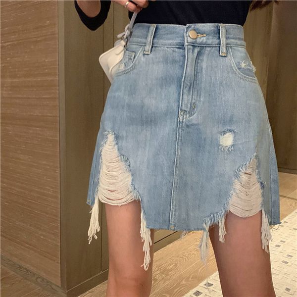 

skirt women's off shoulder torn jeans, Black