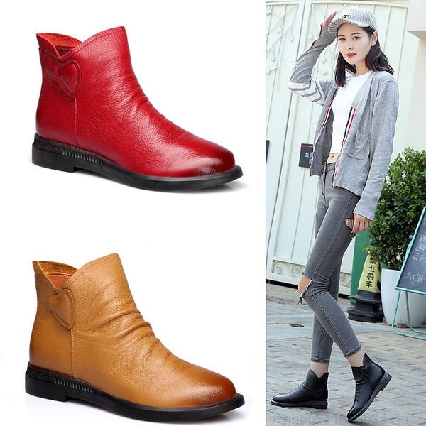 

boots leather women's 2021 comfortable soft soled short flat spring and autumn children's, Black