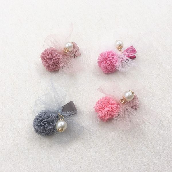 

20pcs fashion cute tulle flower hairpins guaze pompom barrettes boutique hair accessories for girls princess headwear, Slivery;white