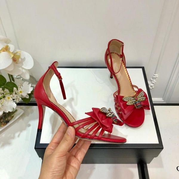 

butterfly-knot high heels women bling sandals ankle strap pumps shoes woman ladies pointed toe genuine leather crystals, Black