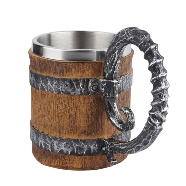 

mugs 1pc imitation wooden mug reusable resin novelty oak beer steins