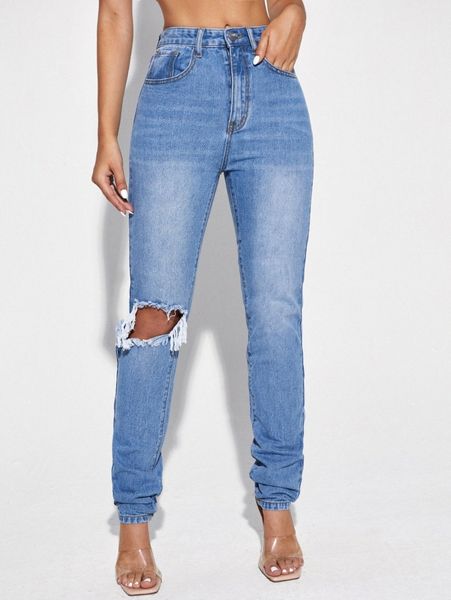 

high waisted ripped jeans 343b#, Blue
