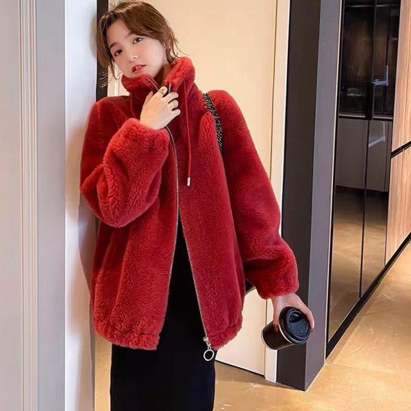 

women's fur & faux women 2021 winter real natural lamb coat female warm genuine sheep shearling wool jacket ladies casual outerwear a54, Black