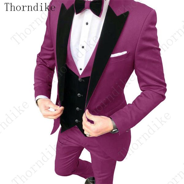 

thorndike fashion men's suits 3 pieces slim fit prom tuxedos velvet peaked lapel wedding grooms blazer vest pants wholesale 2021 & blaz, White;black