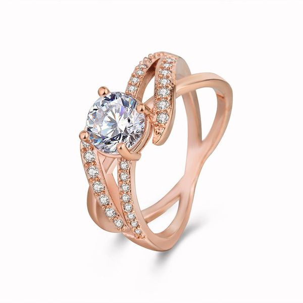 

wedding rings fashion jewelry rose gold staggered geometric zircon female ring sweet and romantic, Slivery;golden