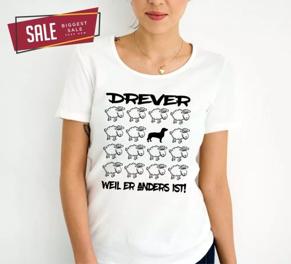 

sale drever sheep dog motif ladies t-shirt dog xl black sheep funny, White;black