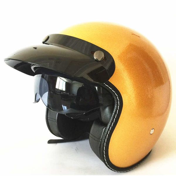 

Gold Gloss Road Helmet 3/4 Open Face with Visor TK45