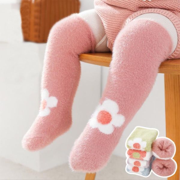 

socks winter cotton thicken children's baby kids warm long tube toddler girls solid knee high, Pink;yellow