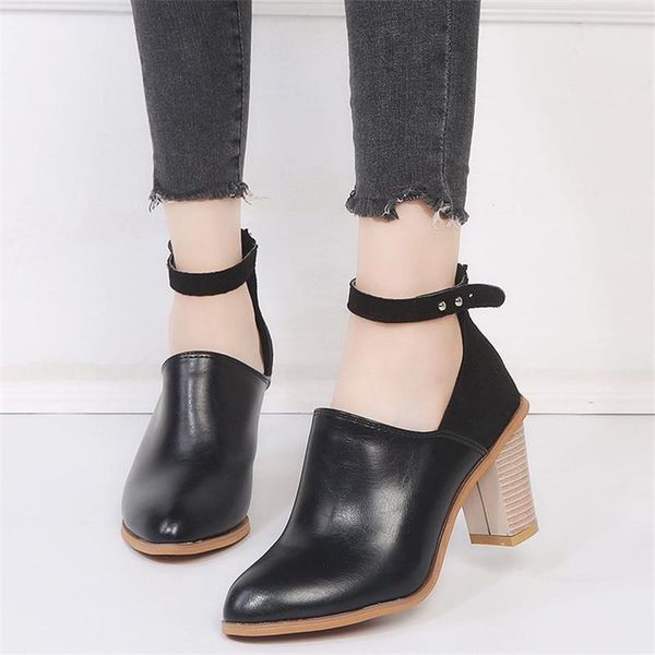 

dress shoes soft leather high heels pointed pumps women spring autumn square heel gladiator zipper patchwork female, Black
