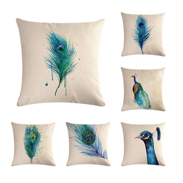 

cushion/decorative pillow 45*45cm peacock feather pattern cotton linen throw cushion cover home decoration sofa bed decor decorative pillowc