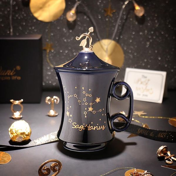 

mugs gy light luxury creative diamond constellation cup ceramic personality mark with lid high-end couple water birthday gift