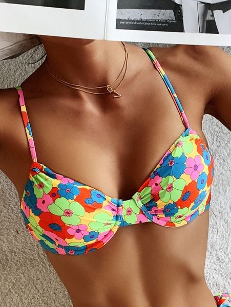 

floral random print underwire bikini m4ox#, White;black