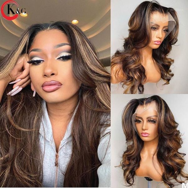 

highlight t-part middle part lace front human hair wigs wave 150% density with baby ratio non-remy1, Black;brown