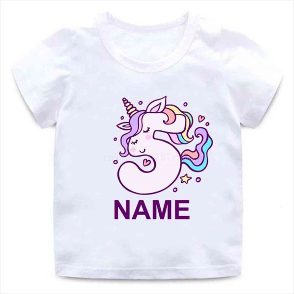 

castom name birthday t shirt number 1 10 cute unicorn cartoon girls baby children kids clothing 2 to 8, Blue