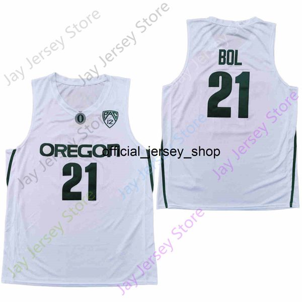 2020 New Oregon Ducks College Basketball Jersey NCAA 21 Bol Branco Todos os homens costurados e bordados Tamanho da juventude