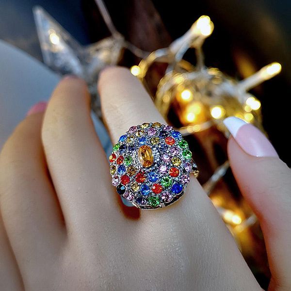 

wedding rings luxury big crystal engagement ring vintage silver color princess cut zircon for women exaggerated punk jewelry, Slivery;golden