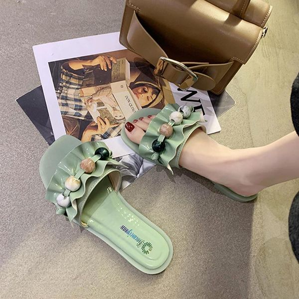 

net red slippers summer 2021 flat bottom fashion wear korean version go out with all kinds of ins cool, Black