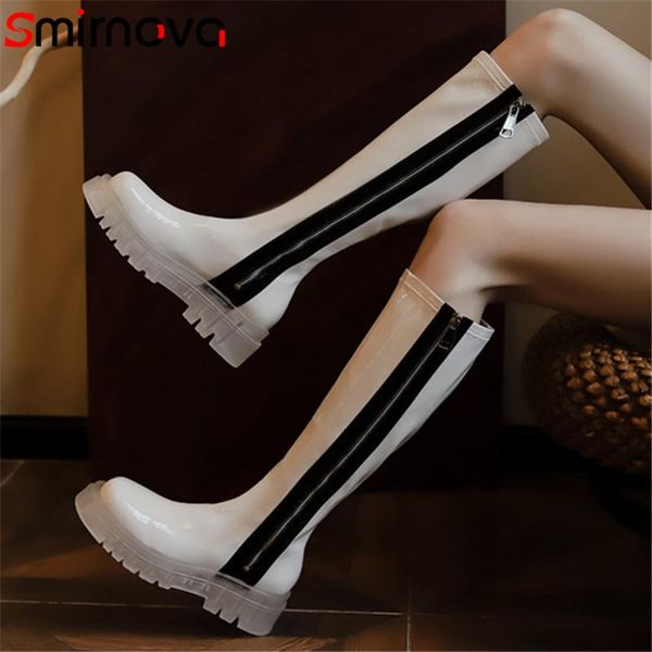 

boots smirnova 2022 arrive knee high women transparent thick bottom fashion shoes mixed colors flat, Black