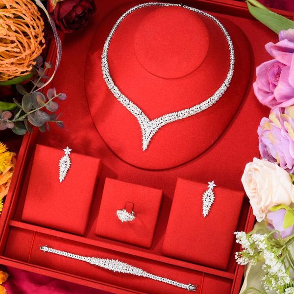 

earrings & necklace kellybola noble exclusive bracelet earring ring 4pcs dubai female bride wedding banquet zircon fashion jewelry set, Silver