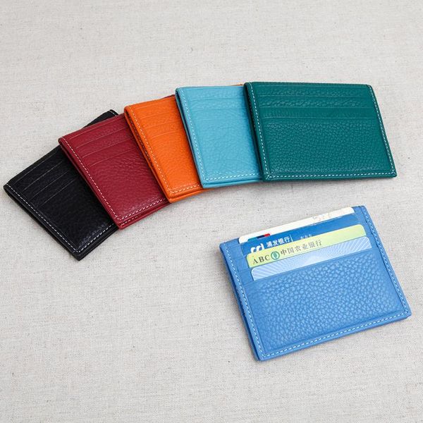 

wallets leather ultra-thin small card bag women's korean cowhide multi-card bit id simple mini, Red;black