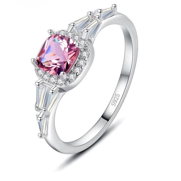 

cluster rings trendy 100% 925 sterling silver created pink zirconia anniversary for women high carbon diamond party fine jewelry gift, Golden;silver