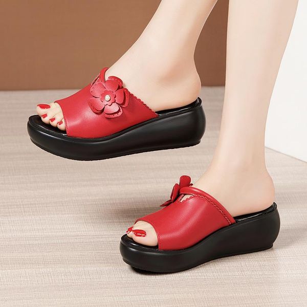 

dress shoes wedges heel sandals women peep toe summer 2021 footwear female fashion red big size 32 to 43, Black