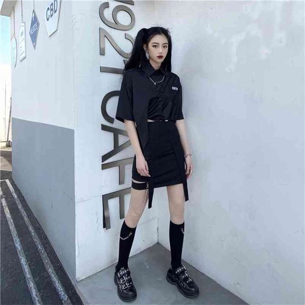 

spring summer women's skirts retro hong kong style solid color high-waisted slim and thin female short gx607 210507, Black