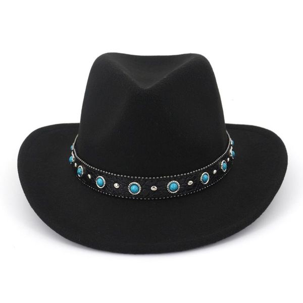 

cloches 2021 fashion design men women warm winter wool belt fedora cap wide brim cowboy hat ad0781, Blue;gray
