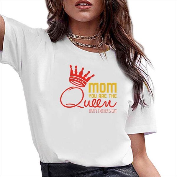 

mom are the queen print womens short sleeve o neck loose tee female clothes camisetas mujer, White