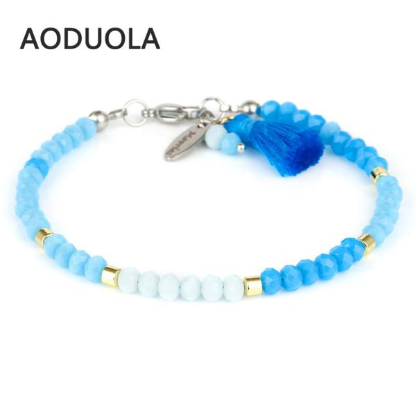 

charm bracelets boho summer color blue tassel bracelet small glass beads stainless steel clasp for woman's jewelry gift, Golden;silver