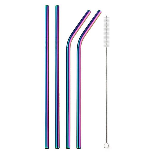 

drinking straws reusable straw 304 stainless steel bent straight set metal colorful with cleaner brush bar party accessory