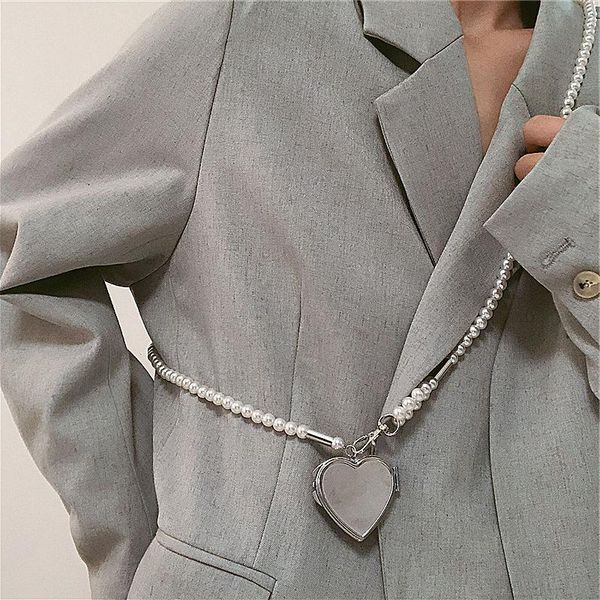 

pendant necklaces elegant women pearl belt waist elastic buckle chain female girls dress pendent suit decor strap jewelry, Silver