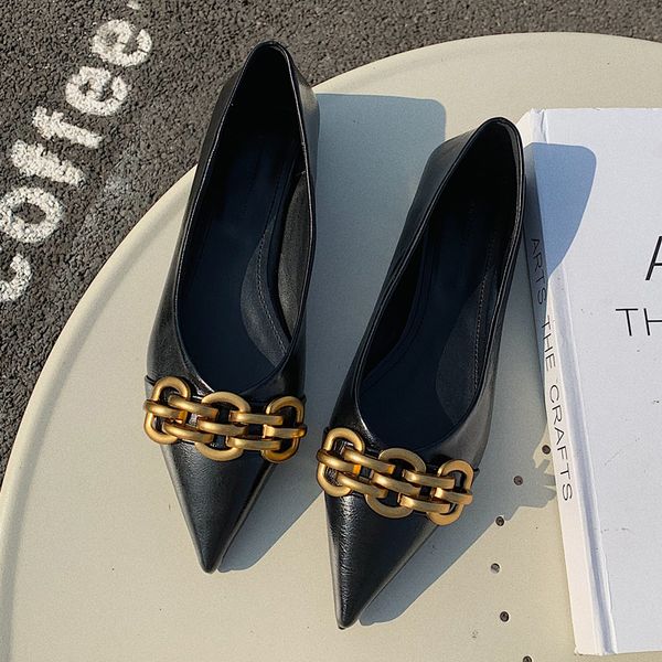 

2021 women flats fashion shallow loafers shoes woman spring casual flat heel ballet shoes female new chain flats oxford shoes, Black