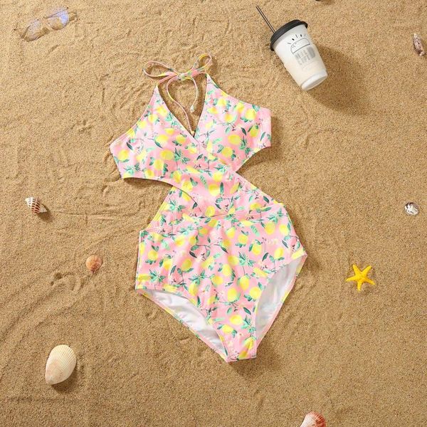 

women's swimwear bikini 2021 women one piece swimsuit parent-child plant family printed halter bikinis set jumpsuit mujer35, White;black