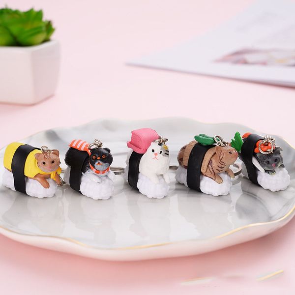 5 pezzi di personalità creativa strano simpatico cartone animato Sushi Cat figurine portachiavi ciondolo accessori per borse