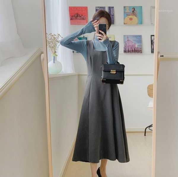 

elastic knitting t shirt women dress suits female suit robe vestido long braces vintage girls dresses sell separately casual, Black;gray