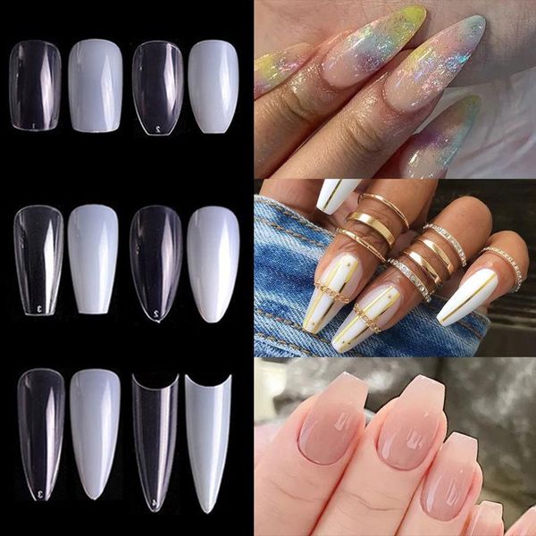 

false nails full/half cover beauty white clear acrylic nail 500pcs fake decor extension ballet coffin french, Red;gold