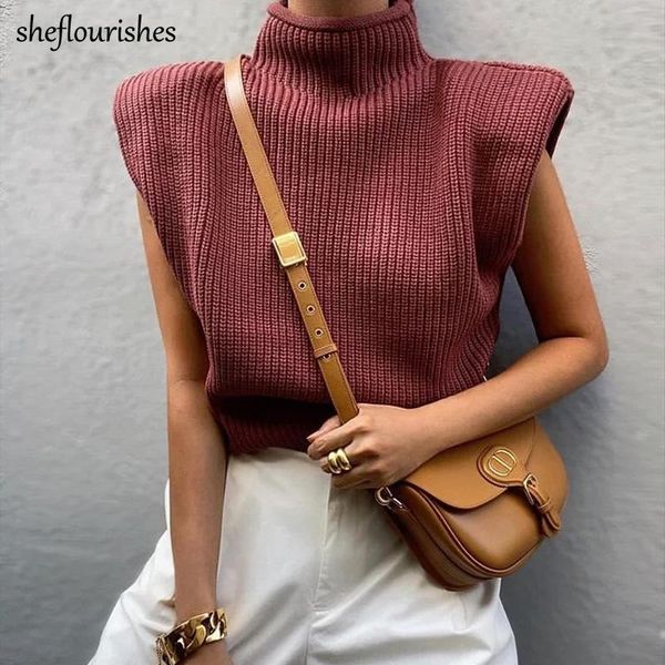 

women's vests sleeveless sweater turtleneck women pullover solid knitted sweaters for fashion cropped korean loose autumn, Black;white