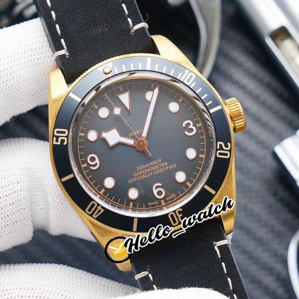 Relógios de Designer 43mm M79250BA-0001 79250 Cinza Dial Automatic Mens Watch Bezel Couro Strap Aluminum Bronze Caso D-E43 Desconto