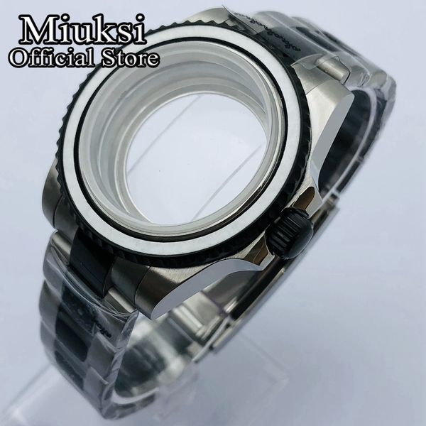 Cassa dell'orologio nero argento vetro zaffiro 40mm misura NH35 NH36 ETA 2836, movimento Miyota 8205 8215 821A, Mingzhu DG2813 3804